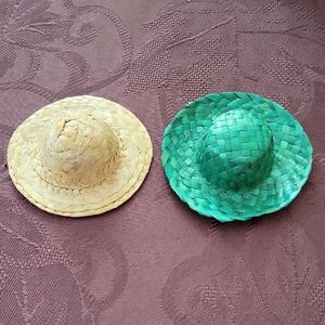 🌲 Set of Two Woven Straw Hats in Natural and Green